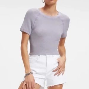 Good American NEW Thermal Crop Tee Crew Neck Waffle Knit Top Size 2X Lavender